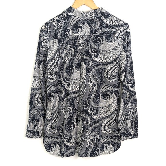 Talbots Womens Medium Navy Blue White Paisley Cotton Pleated Tunic Top Blouse - Picture 2 of 10